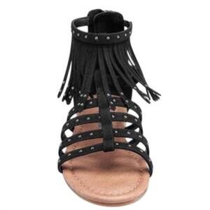 NEW NINA girls cybil fringe sandals in black suede